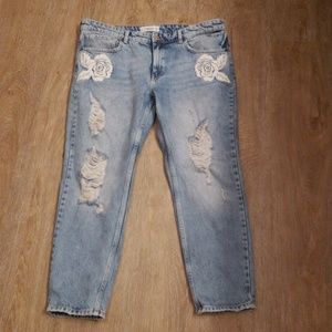 MANGO Distressed Jeans with Floral Embroidery